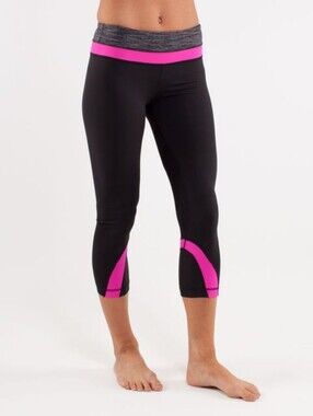 Lululemon Gray Active Leggings with Pink Accents